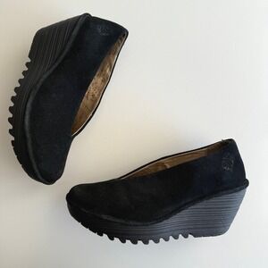 Fly London Black Suede Wedges